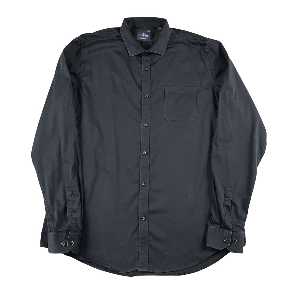 Savile Row Dress Shirt Mens 17-17.5 36/37 XL Black Button Down Classic Fit
